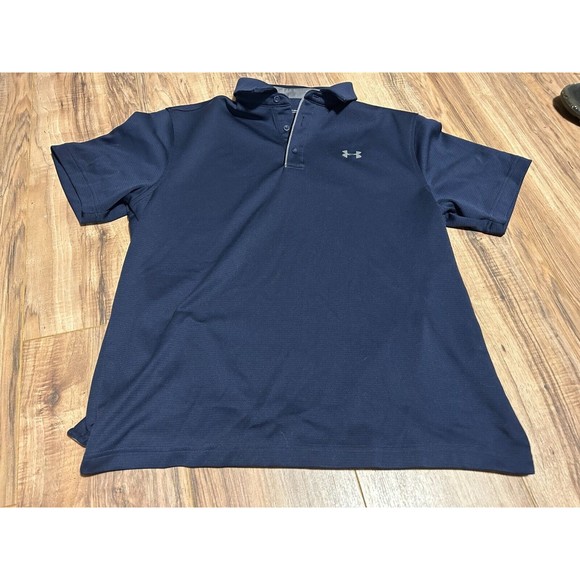 Under Armour Mens Button-Up Polo Shirt Size L Blue Short Sleeve Collared - Picture 1 of 3